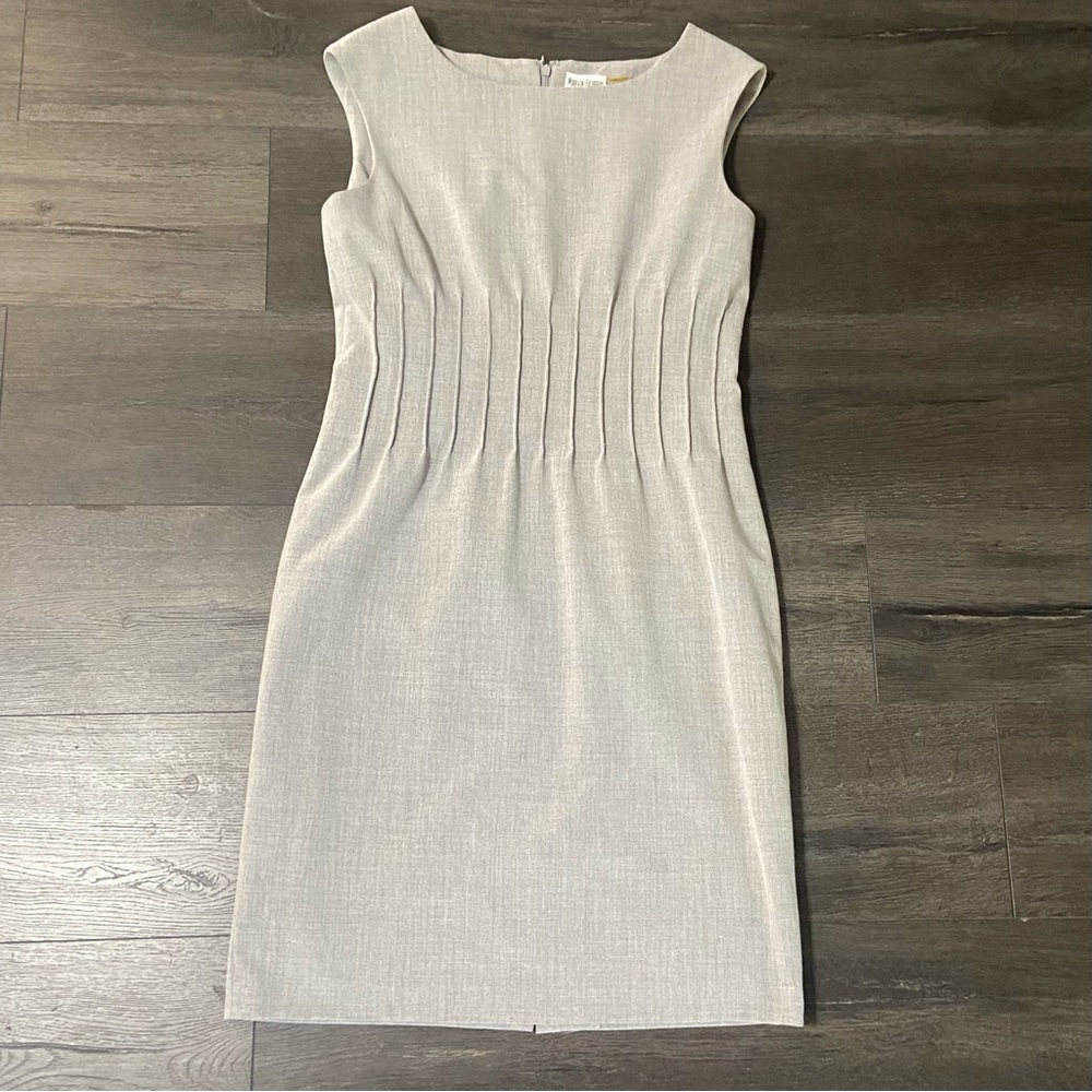 Marvin Richards Sz 10 Grey Front Stitch Detail Sleeveless Sheath Dress Back Slit